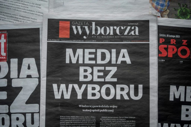 Polish daily newspaper Gazeta Wyborcza was among those displaying the message 'Media without choice (Media bez Wyboru)' on a black front page on Wednesday
