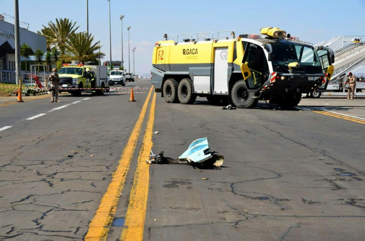 A photograph provided by Saudi Arabia's Ministry of Media on February 10 reportedly shows the wreckage of an unmanned drone used in an attack on Abha International Airport