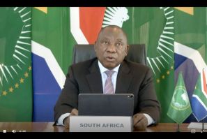 South African President Cyril Ramaphosa, pictured here in May 2020, has come under fire for his handling of the pandemic and delays in the rollout of vaccines