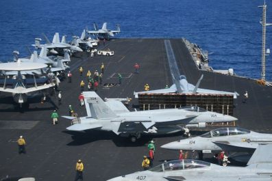 The US aircraft carrier Theodore Roosevelt in the South China Sea in 2018: the new administration of President Joe Biden intends to continue challenging China's territorial claims in the region