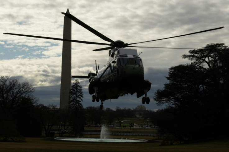 US President Donald Trump's Marine One helicopter lands at the White House on February 7, 2020