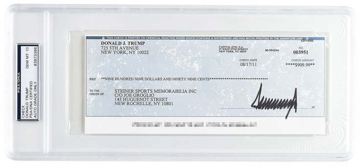 A check signed by Donald Trump from 2011 is up for auction. 