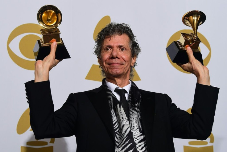 Corea won 23 Grammy awards including the two seen here in 2015 for Best Improvised Jazz Solo and Best Jazz Instrumental Album