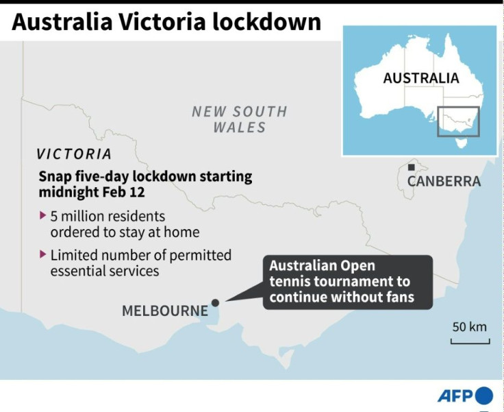 Map showing Victoria state, Australia where a snap lockdown has been announced February 12.