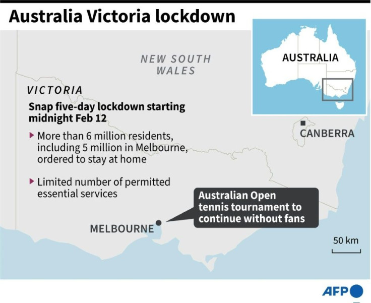 Map showing Victoria state, Australia where a snap lockdown has been announced February 12.