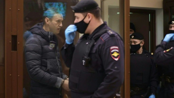 Alexei Navalny inside the courtroom