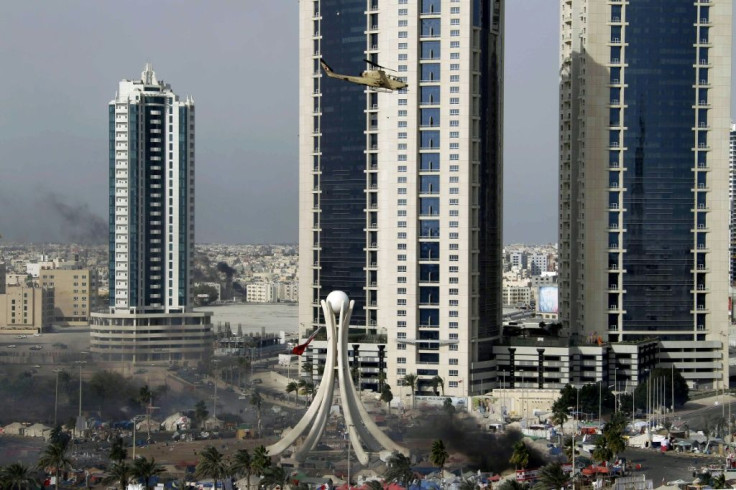 A Bahraini army attack helicopter hovers over Pearl Square in the capital Manama in this file photo taken on March 16, 2011