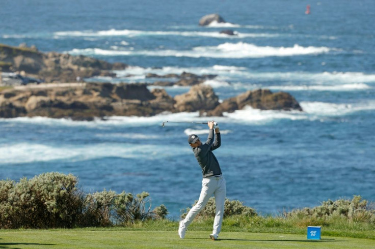 American Jordan Spieth on the way to a second-round 67 at Spyglass Hill and the halfway lead in the US PGA Tour Pebble Beach Pro-Am