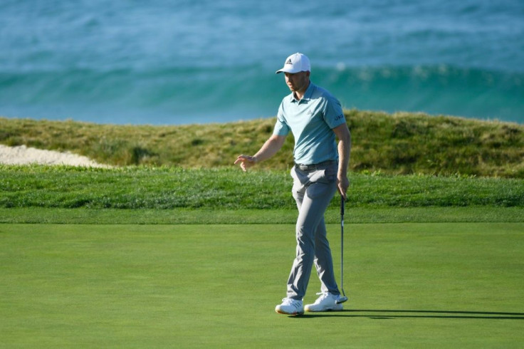 American Daniel Berger on the way to a six-under par 66 at Pebble Beach Golf Links that left him one shot behind Jordan Spieth in the Pebble Beach Pro-Am