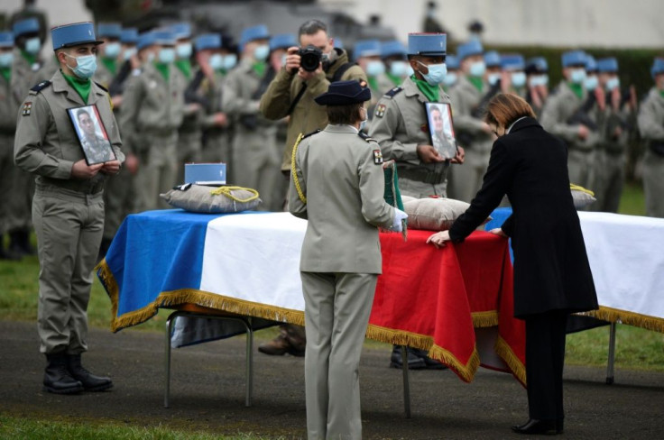 French losses: Defence Minister Florence Parly pays tribute to three soldiers killed by a roadside bomb in Mali in December