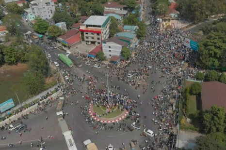 Aerial images of anti-coup protesters on streets