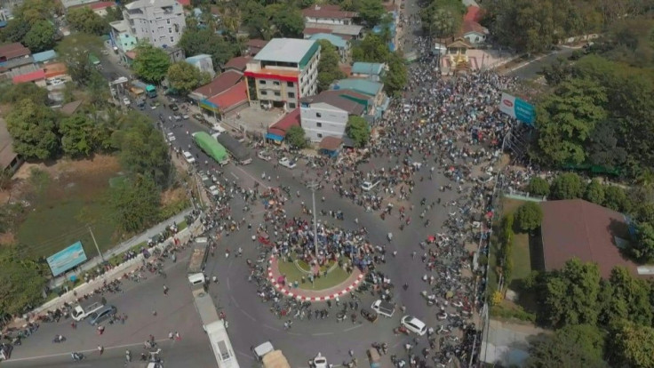 Aerial images of anti-coup protesters on streets