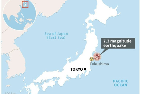 Map of Japan locating the epicentre of a 7.3-magnitude quake