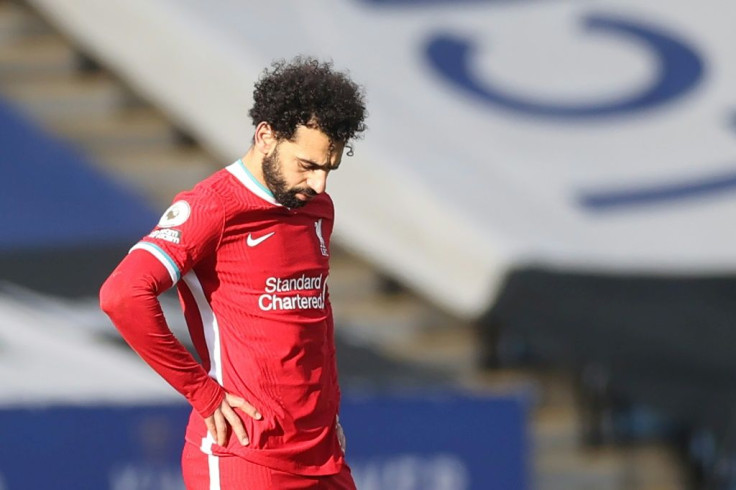 Liverpool's Mohamed Salah reacts during the defeat at Leicester