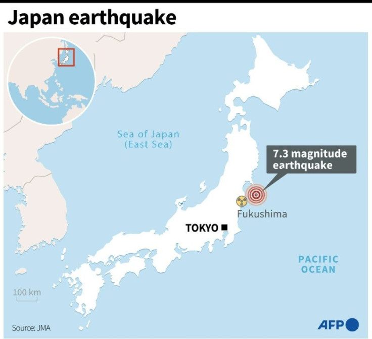 Map of Japan locating the epicentre of a 7.3-magnitude quake