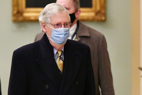 Republican Senate Minority Leader Mitch McConnell arrives at the US Capitol for the fifth day of the second impeachment trial of former US president Donald Trump, on February 13, 2021