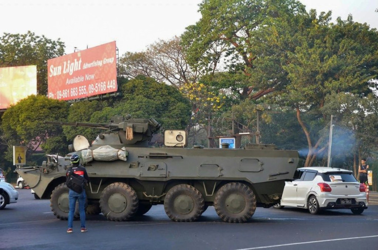 Some armoured vehicles were briefly spotted moving around Yangon on Sunday
