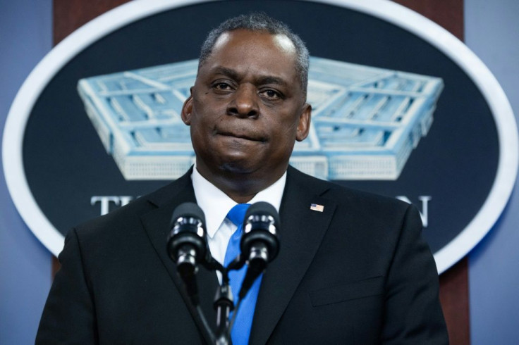 Pentagon chief Lloyd Austin speaking at a news conference this month
