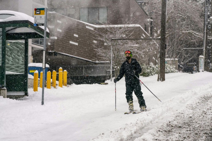A skier heads down a hill in Seattle, Washington