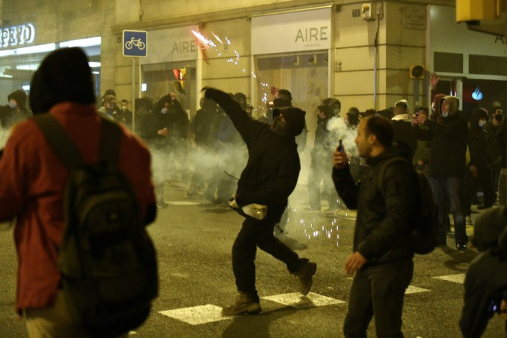 Some demonstrators in Barcelona hurled objects at police