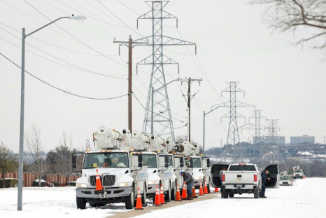 Pike Electric service trucks line up after a snow storm on February 16, 2021 in Fort Worth, Texas