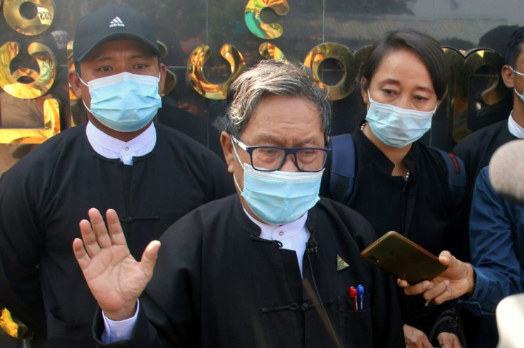 Attorney Khin Maung Zaw (C) is representing Myanmar's civilian leader Aung San Suu Kyi, who was detained during a military coup on February 1