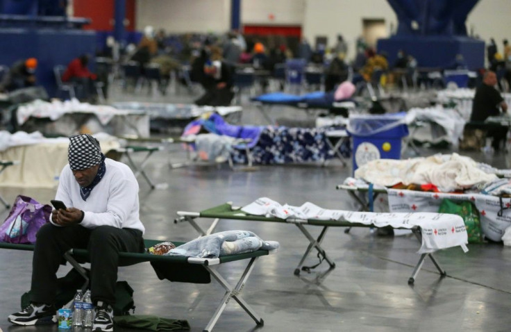 Keeping warm at the George R. Brown Convention Center in Houston, Texas