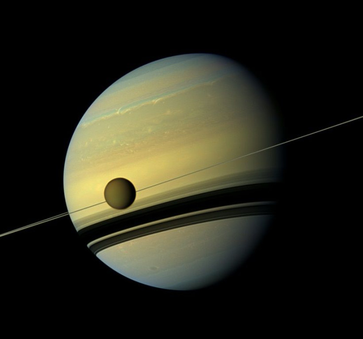 A view of Saturn and Titan from Cassini in 2012