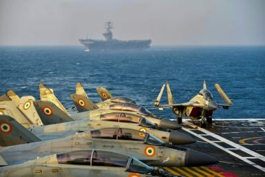 Indian army fighter jets on the deck on an aircraft carrier during joint exercises with Australia, Japan and the United States in November 2020 in the Arabian Sea