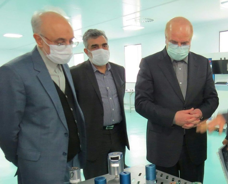 Iranian parliament speaker Mohammad Bagher Ghalibaf (right) and the head of the Iranian Atomic Organisation Ali Akbar Salehi are shown visiting the Fordo Uranium Conversion Facility in January