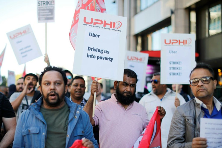 Uber drivers in Britain have also held strikes to get better wages and benefits, such as this in London in 2018