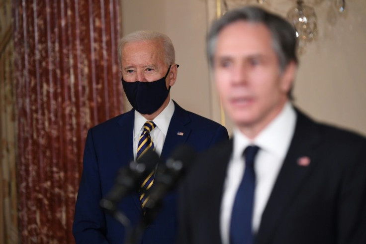 US Secretary of State Antony Blinken appears with President Joe Biden at the State Department on February 4, 2021