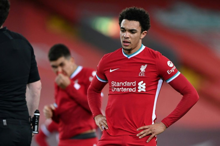Trent Alexander-Arnold (right) conceded a penalty for Everton's second goal at Anfield