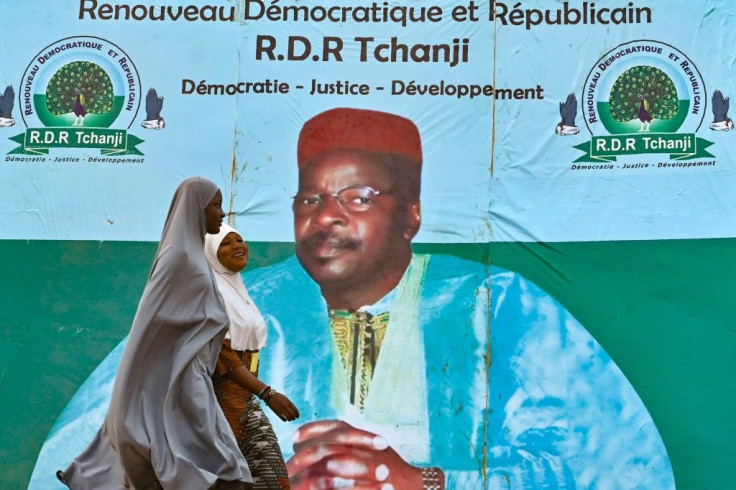 A giant poster for Mahamane Ousmane, who is contesting former interior minister Mohamed Bazoum in Sunday's runoff