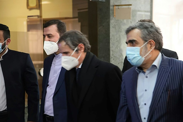 The head of the International Atomic Energy Agency, Rafael Grossi (centre), visiting Tehran, in a picture provided by Iran's Atomic Energy Organisation