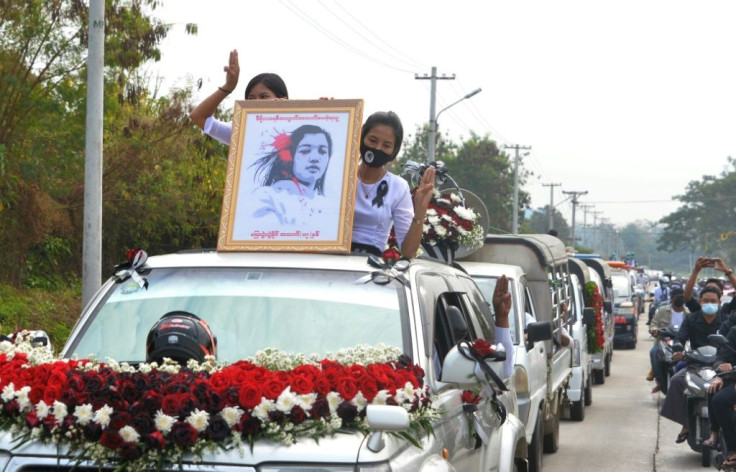 Thousands lined the route of the funeral procession to pay tribute to Mya Thwate Thwate Khaing in Myanmar's capital