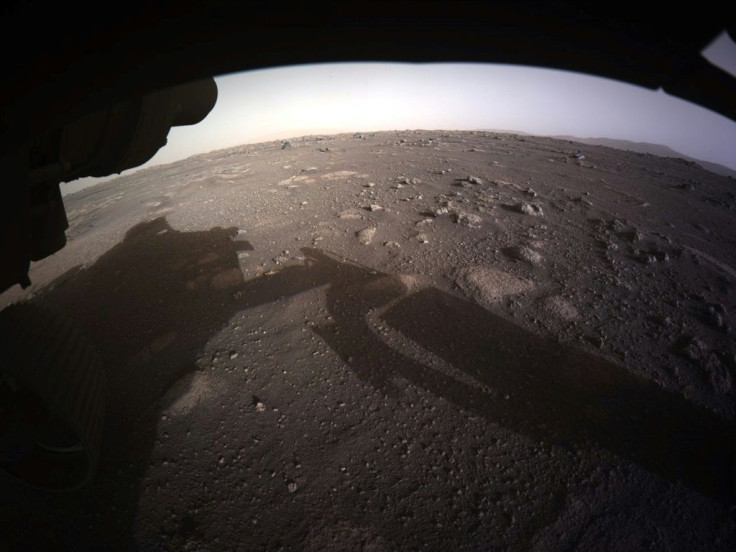 This NASA handout photo shows an image from NASA's Perseverance rover after it landed on the surface of Mars