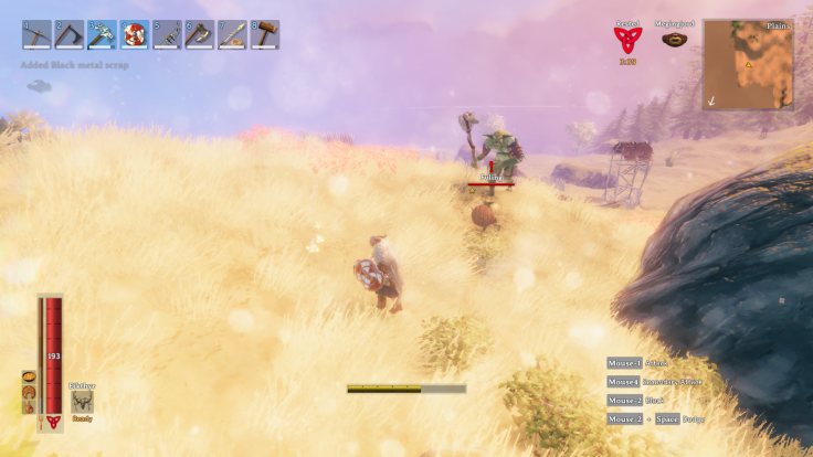 A player being chased by a Fuling and a Fuling Berserker across the Plains biome in Valheim