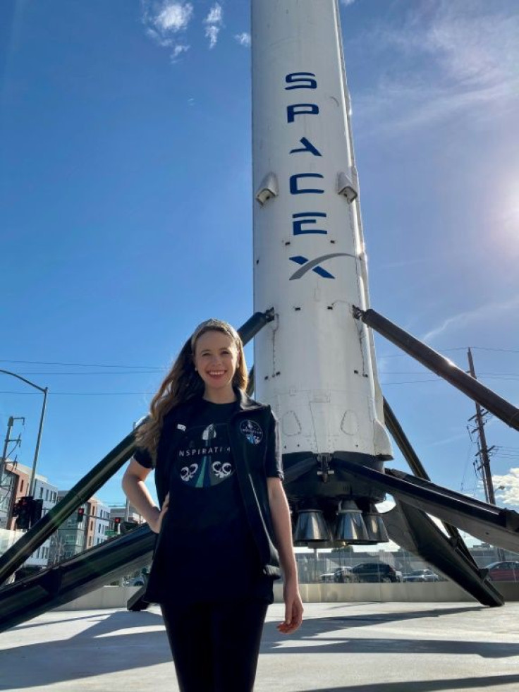 This undated photo courtesy of ALSAC received by AFP on February 22, 2021, shows cancer survivor Hayley Arceneaux posing for a photo when visiting a SpaceX facility in Hawthorne, California