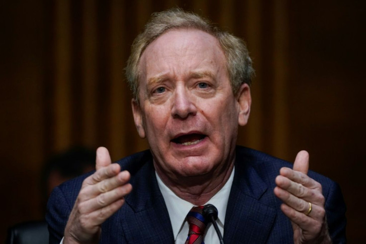 Microsoft President Brad Smith speaks during a Senate Intelligence Committee hearing on the SolarWind hack, which he attributed to Russian intelligence