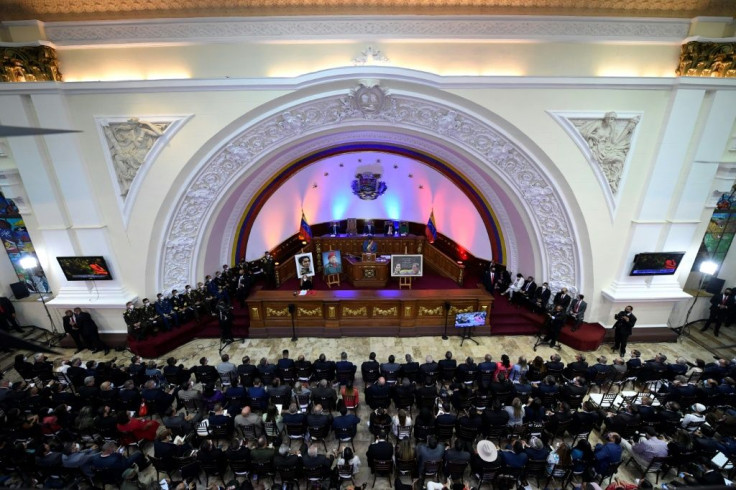 Venezuelan President Nicolas Maduro presenting his annual report to the National Assembly in January 2020 -- the body has voted to expel the EU ambassador after the European Union slapped sanctions on more top Venezuelan officials