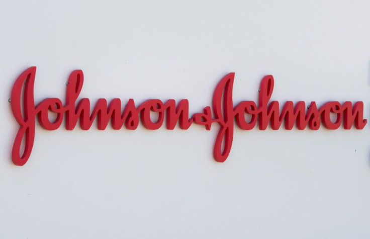 In this file photo taken on August 28, 2019 an entry sign to the Johnson & Johnson campus shows their logo in Irvine, California