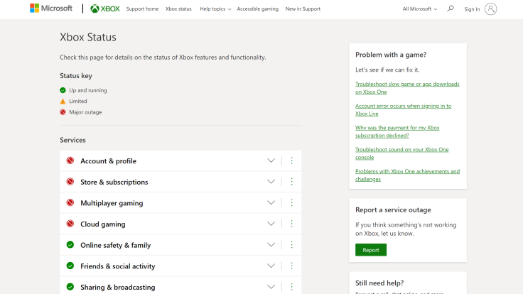 Xbox Status Page