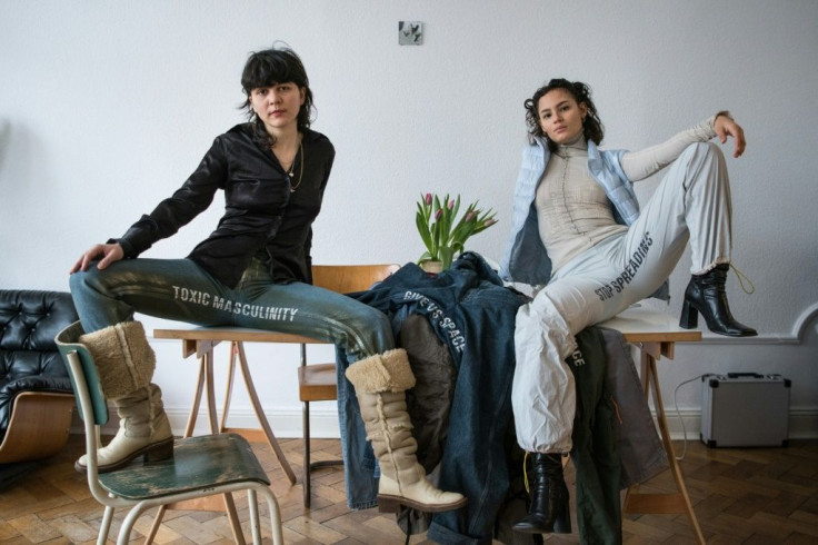 Elena Buscaino (R) and Mina Bonakdar pose with their Riot Pants
