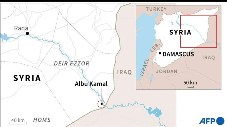 Map showing Albu Kamal in eastern Syria, near where the US military on Thursday struck facilities used by Iran-backed armed groups.