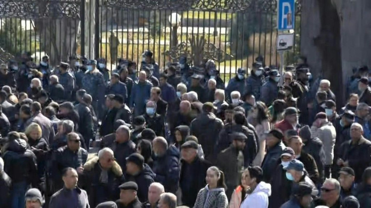 Opposition supporters gather outside Armenia's parliament