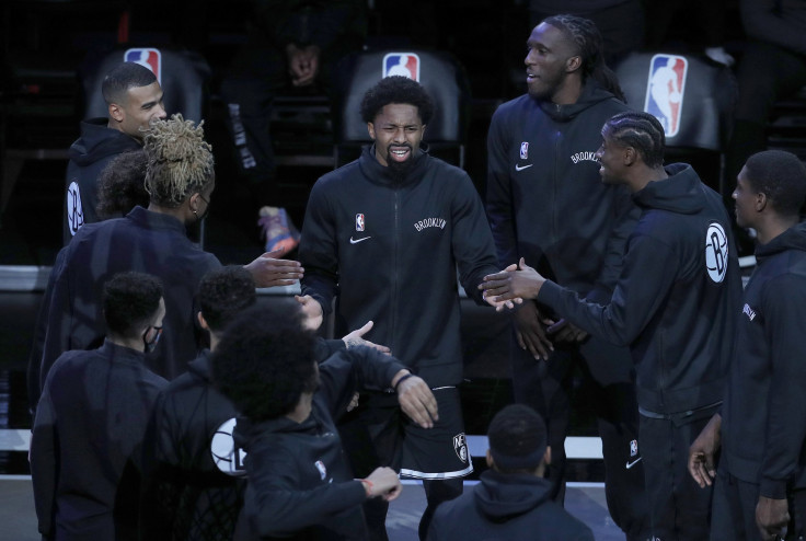  Spencer Dinwiddie #26 of the Brooklyn Nets is introduced before a game against the Golden State Warriors