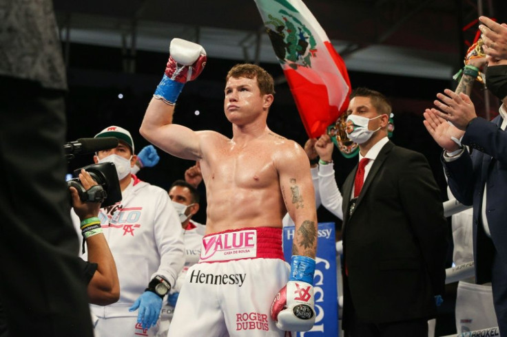 Saul "Canelo" Alvarez celebrates after crushing Turkey's Avni Yildirim in three rounds at Miami's Hard Rock Stadium on Saturday