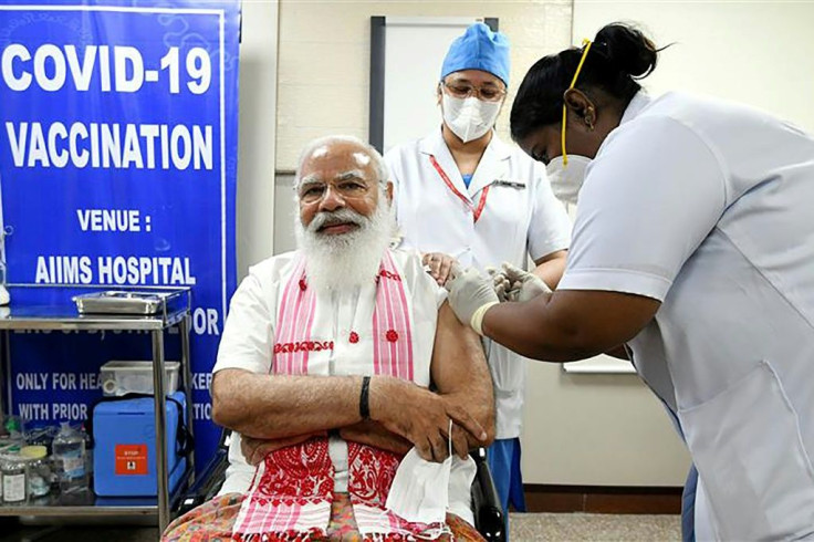 Modi received a domestic developed vaccine, Covaxin, in a carefully choreographed operation at the AIIMS national medical institute