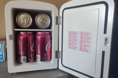 The Uber Chill mini fridge can fit six 12-ounce cans perfectly